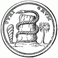 Le grand serpent, symbole d'Esculape qui rend la vie.