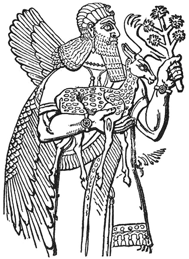 La divinit� Assyrienne portant dans ses bras un faon ou un daim fauve tachet�.
