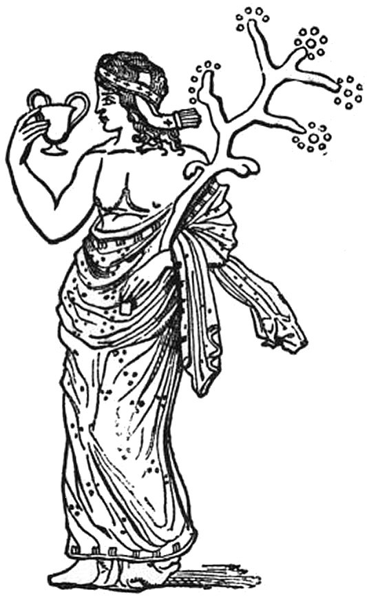 Bacchus tenant une coupe et rameau.