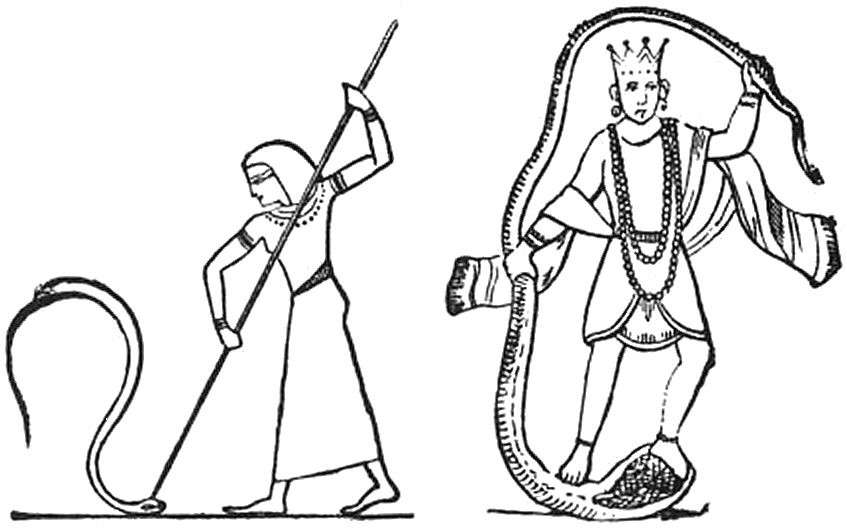 Une d�esse �gyptienne et le Crishna Indien �crasant la t�te du serpent.