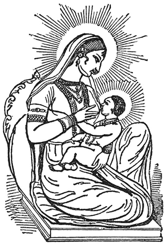 L'enfant Crishna port� dans les bras de la d�esse Devaki.