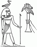 Le dieu �gyptien Seb et son symbole, l'oie. � droite, le sacrifice de l'oie sacr�e.