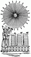 Repr�sentation d'un sacrifice au soleil, o� deux pr�tres adorent l'image du soleil, � Babain, en haute �gypte.