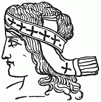 Bacchus, Messie Babylonien, repr�sent� ayant sur la t�te un bandeau couvert de croix.