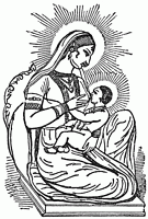 L'enfant Crishna port� dans les bras de la d�esse Devaki.