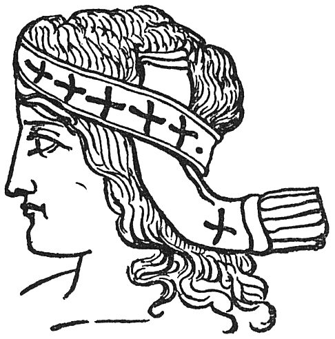 Bacchus, avec un bandeau couvert de croix.